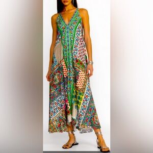 Johnny Was Patchwork Maxi Asymmetrical Studs On Vneck SzL
